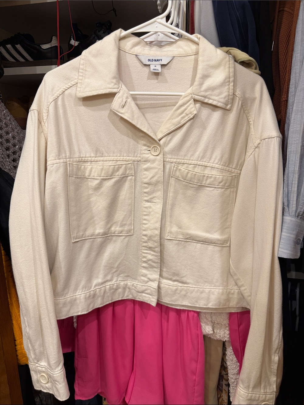 Old Navy Cream Cropped Utility Jean Jacket